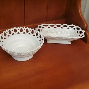 2 vintage milk glass dish/bowl